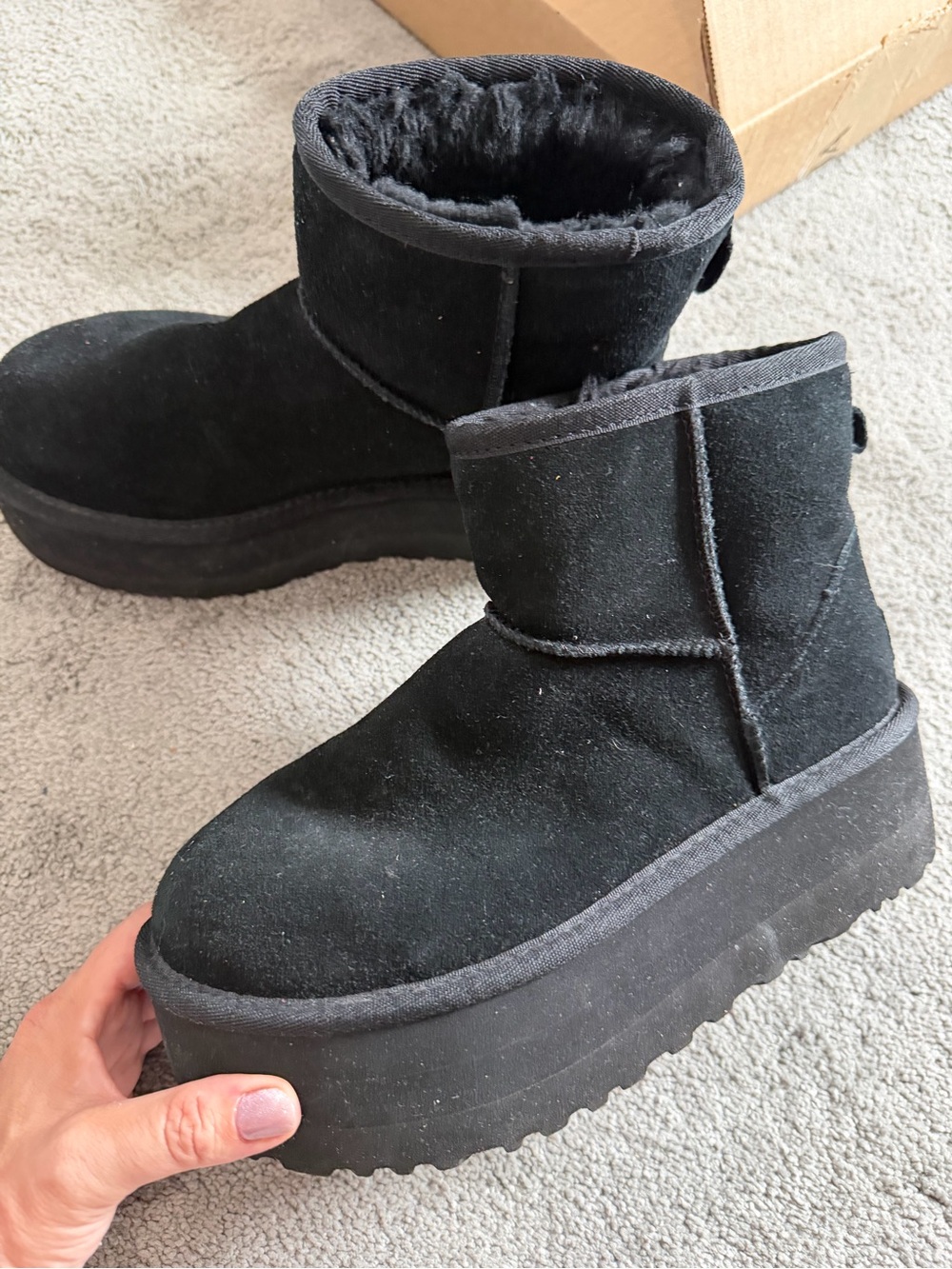 UGG Black Platform Short Suede Boots